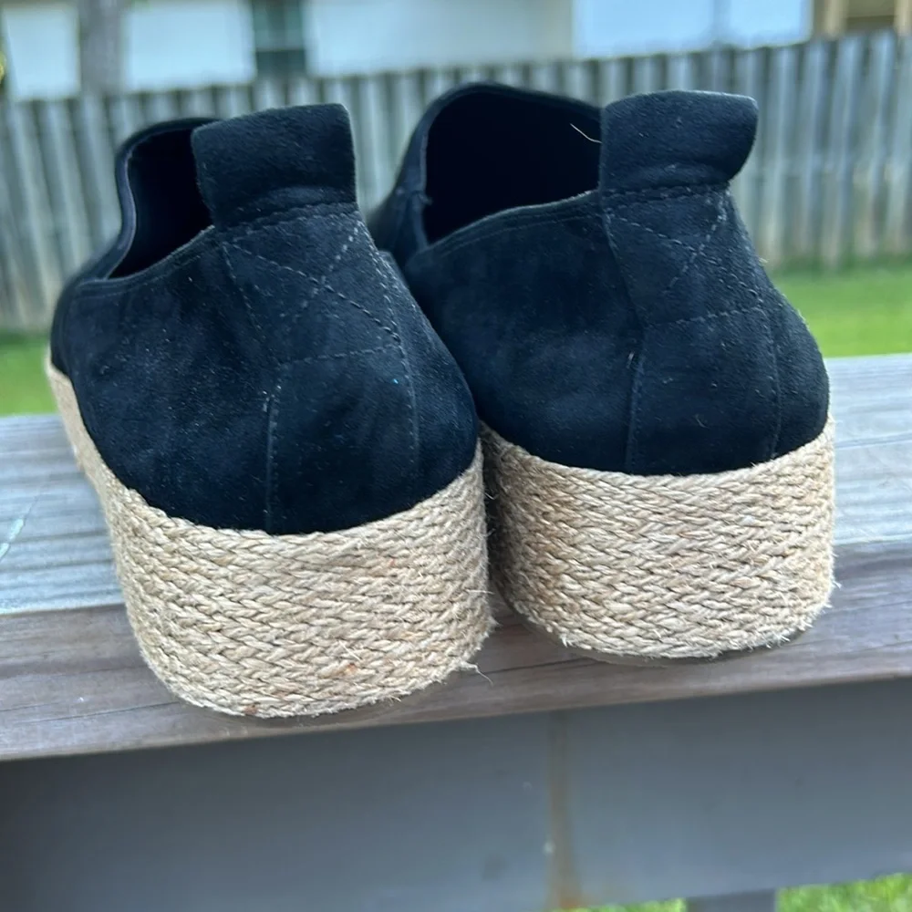 VINCE Saxon Espadrille Platform Sneaker Black Suede Platform 9.5
